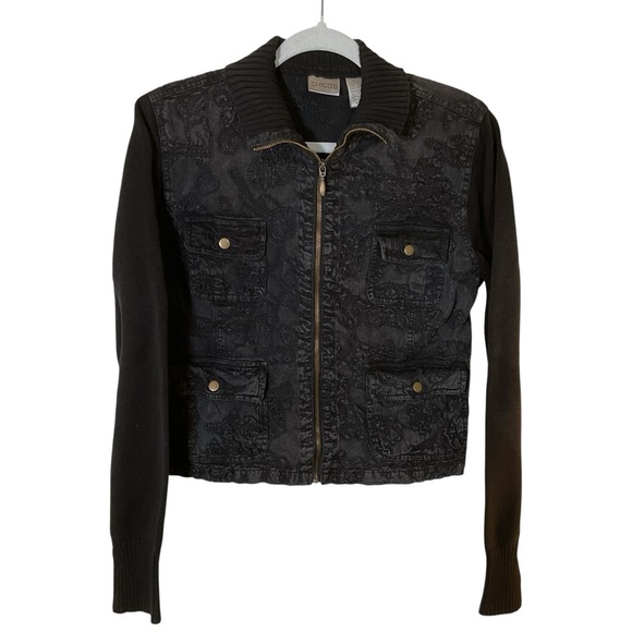 Chico's Jackets & Blazers - Chico’s Women’s Black Textured Denim Body With Sweater Sleeves Jacket. Sz 1 (8)